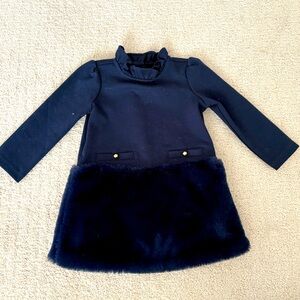 Janie and Jack Navy Blue Dress with Faux Fur Trim